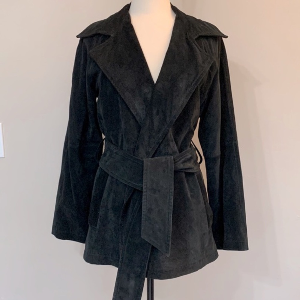 Women's Black Suede Belted Jacket